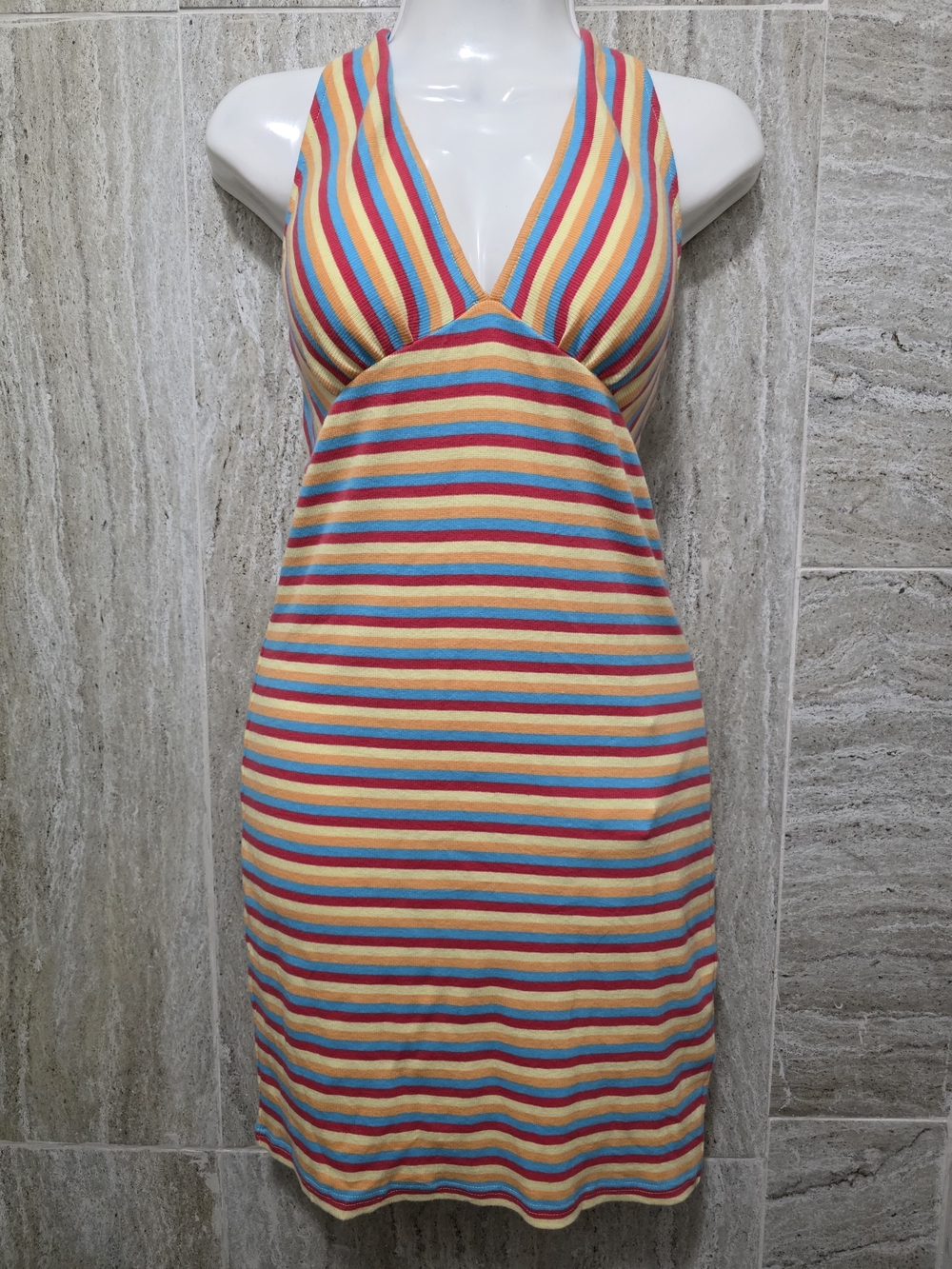 Abound Multicolor Striped Halter Dress - Yellow, Red, Blue, Cream